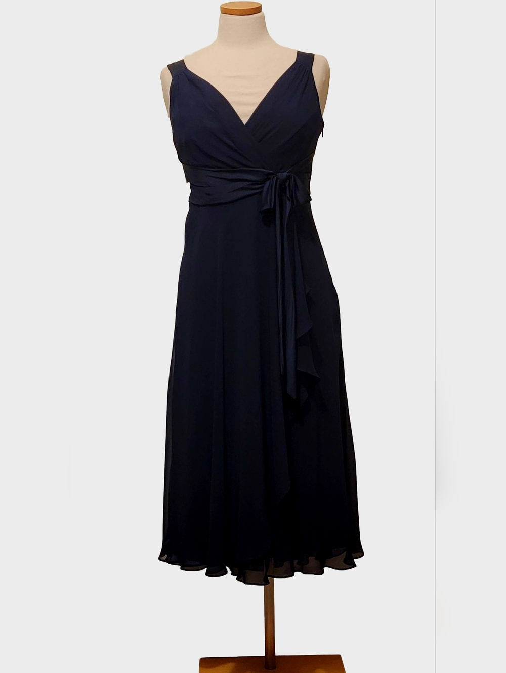 Chaps Sheer A-line Wrap Ruffle Wedding Guest Brunch Evening Midi Dress